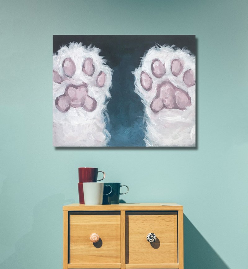 Pet paws Wall Art Canvas Painting Pet foot Painting Meow Meow Wall Decor - 海報/掛畫/掛布 - 其他材質 多色
