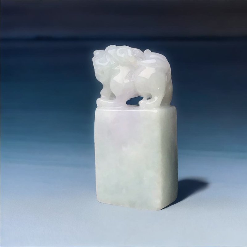 【招財神獸】冰糯飄綠翡翠貔貅印章 | 天然緬甸玉翡翠A貨|送禮 - 印章/印台 - 玉石 綠色