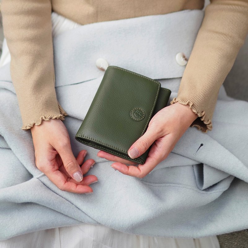Stella (Moss Green) : Short wallet, folded wallet, soft cow leather - 皮夾/長短夾/錢包 - 真皮 綠色