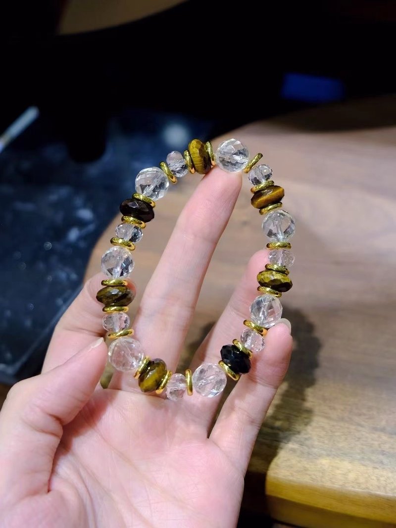 極冰之寂刻面白水晶手鏈搭配11m虎眼石刻面 財富之石 高級感送禮 - 手鍊/手環 - 玉石 