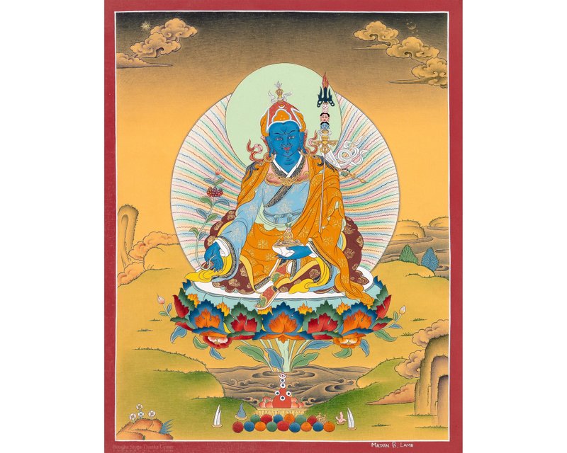 蓮花生大士唐卡  高品質唐卡 - 壁貼/牆壁裝飾 - 紙 多色