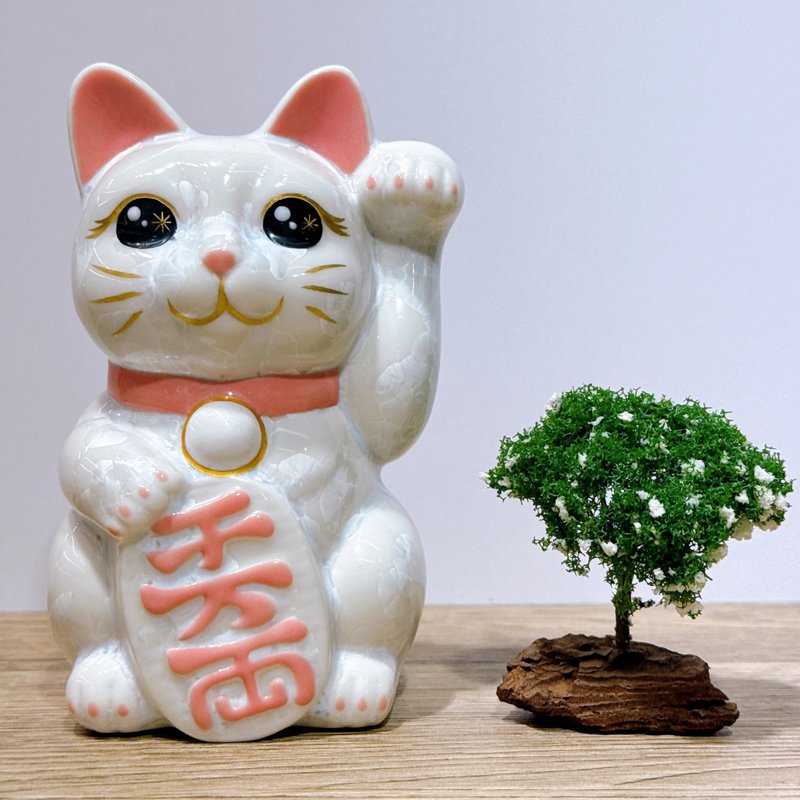 【晶雅瑞貓】日本清水燒招財貓 | 花結晶 白 千万両 左 - 擺飾/家飾品 - 瓷 白色