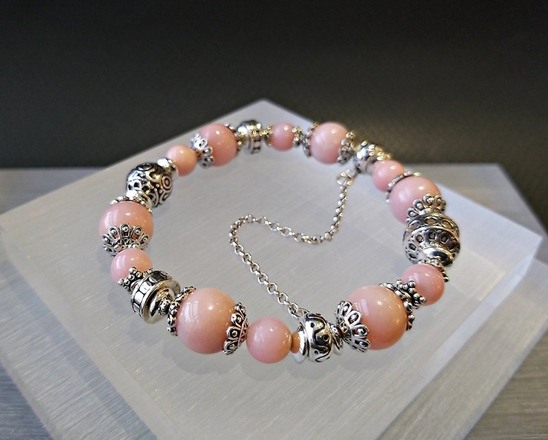 Love and be loved - pink opal sterling silver bracelet - Bracelets - Gemstone Pink