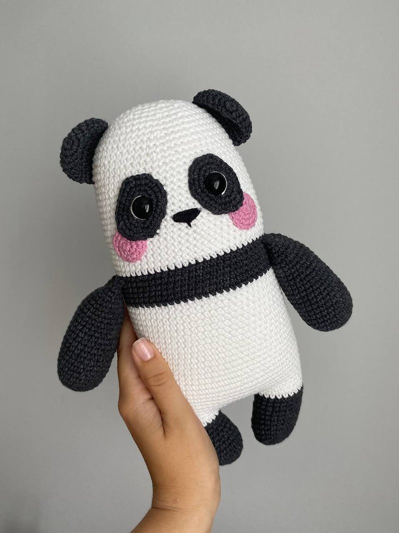 Panda plush, panda stuffed animal, panda baby toy, baby gifts crochet - ของเล่นเด็ก - วัสดุอื่นๆ ขาว