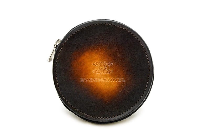 Achromo Brown Circle Coin Case - กระเป๋าใส่เหรียญ - หนังแท้ สีนำ้ตาล