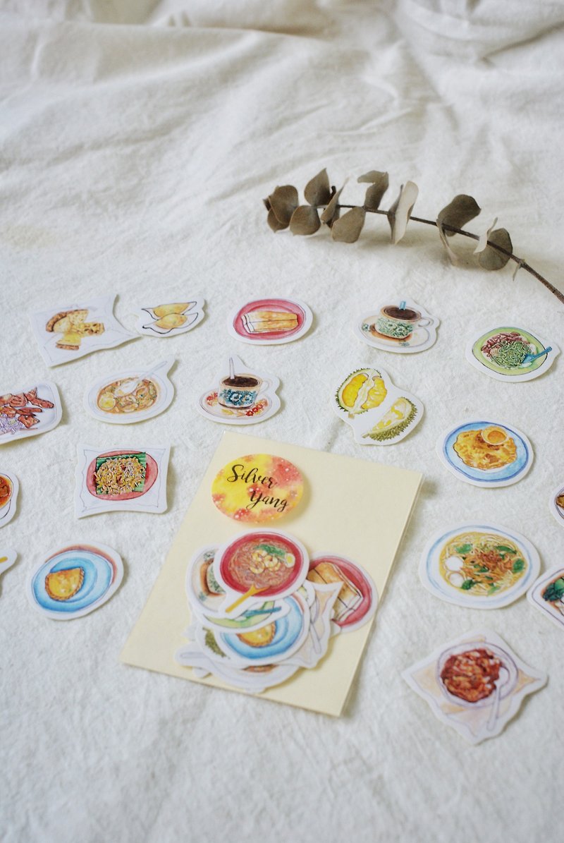 Silver-Yang Malaysian Food || Hand drawn illustration stickers. Second series - Stickers - Paper Multicolor