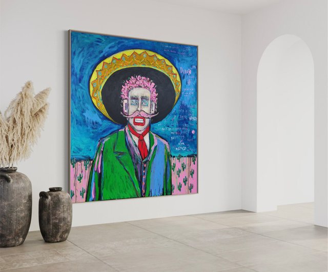抽象的なメキシコ人の油絵オリジナルの比喩的なカラフルな壁アート現代 ..., 画像サイズ:640x530