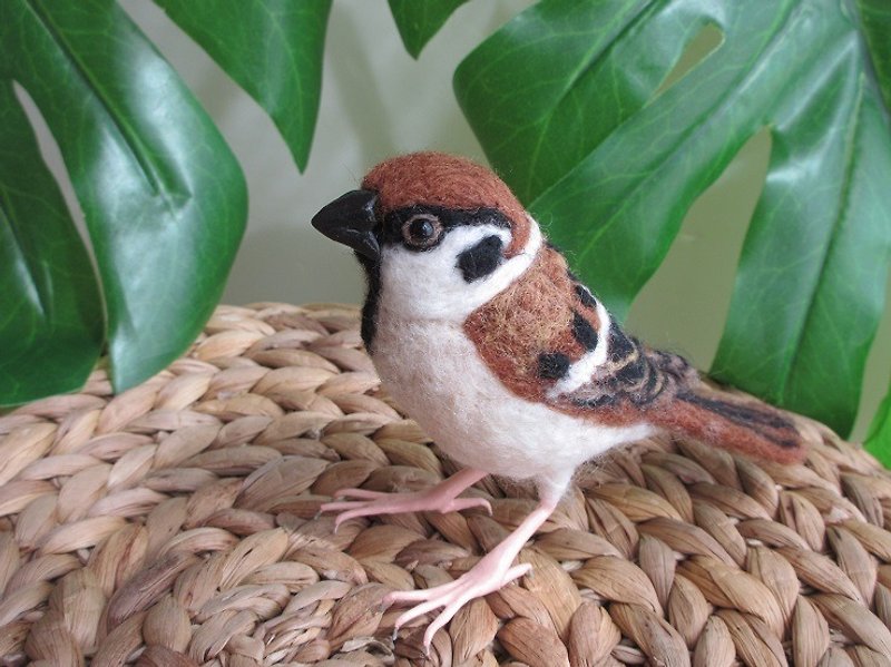 雀　可愛い雀   羊毛フェルト　sparrow   figurine - 公仔模型 - 羊毛 咖啡色