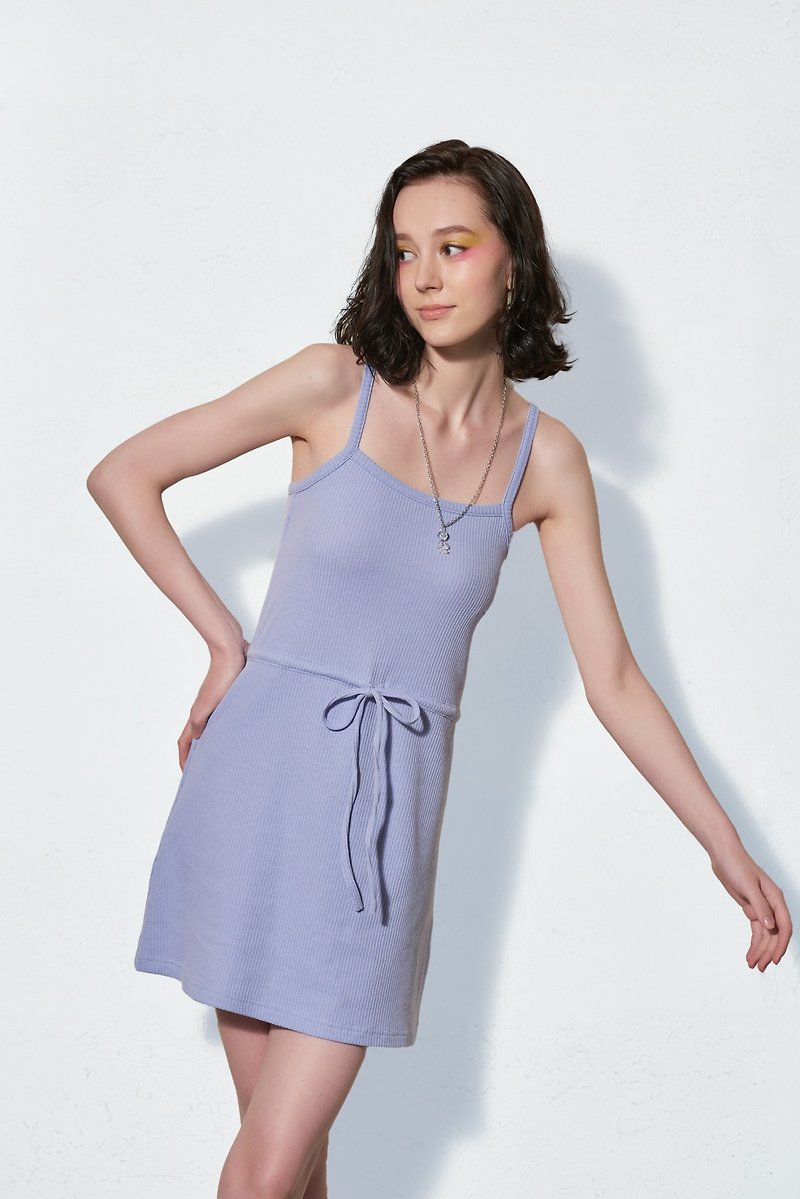 【方便舒適】帶胸墊吊帶連身裙 - 洋裝/連身裙 - 其他人造纖維 藍色