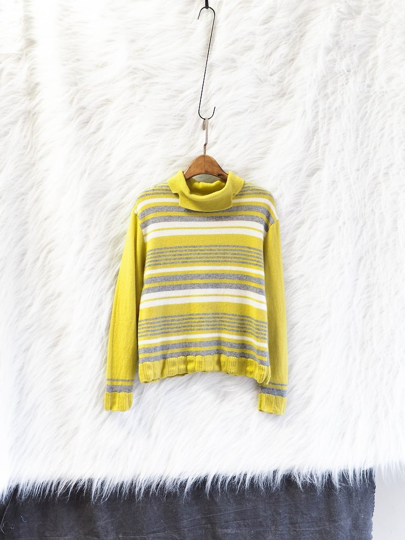 Kagawa bright yellow green classic horizontal flower hem antique Kashmir cashmere vintage sweater cashmere - Women's Sweaters - Wool Yellow