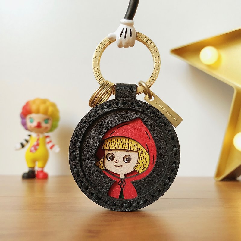 Little Red Riding Hood original design fairy tale cute leather keychain pendant couple birthday gift for boyfriend and girlfriend customized gifts - Keychains - Genuine Leather Black