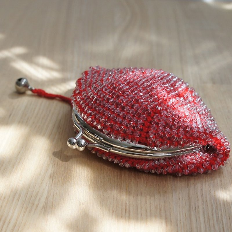 Ba-ba handmade Acrylic & Glass beads crochet coinpurse No.749 - 小銭入れ - その他の素材 レッド