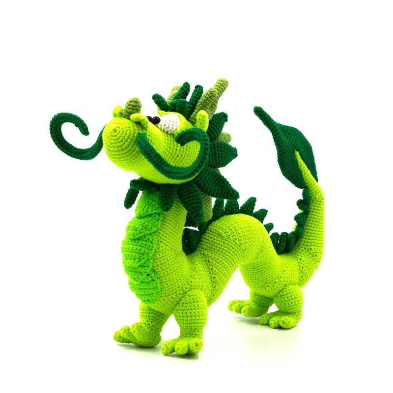Long dragon toy, green pose dragon, animal toy, woodland fantasy creature toy - 公仔/玩偶 - 其他材質 