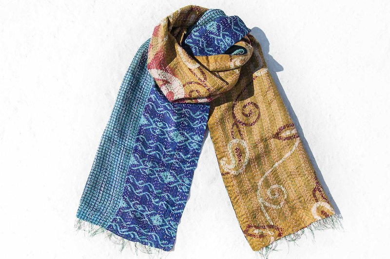 Hand-stitched sari silk scarf / silk embroidery scarf / Indian silk embroidery scarves - Moroccan geometry - Scarves - Silk Multicolor