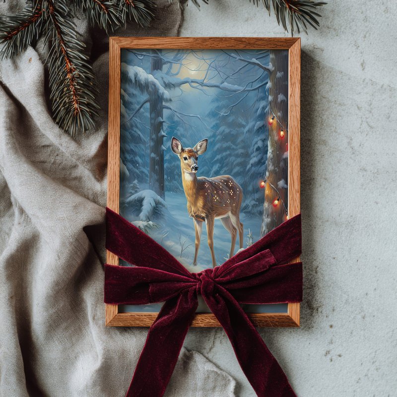 Winter Forest Style / Winter Forest Fawn Wall Art Poster Unframed Print - Posters - Paper 