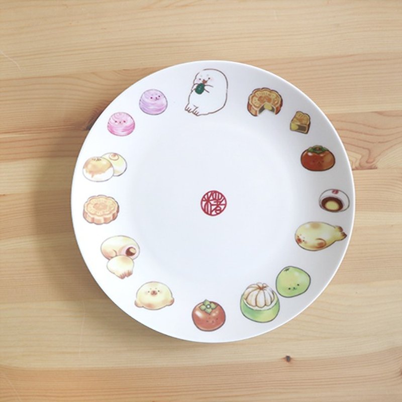 8-inch porcelain plate - Imam snack plate / microwave / through SGS - จานเล็ก - เครื่องลายคราม สีส้ม