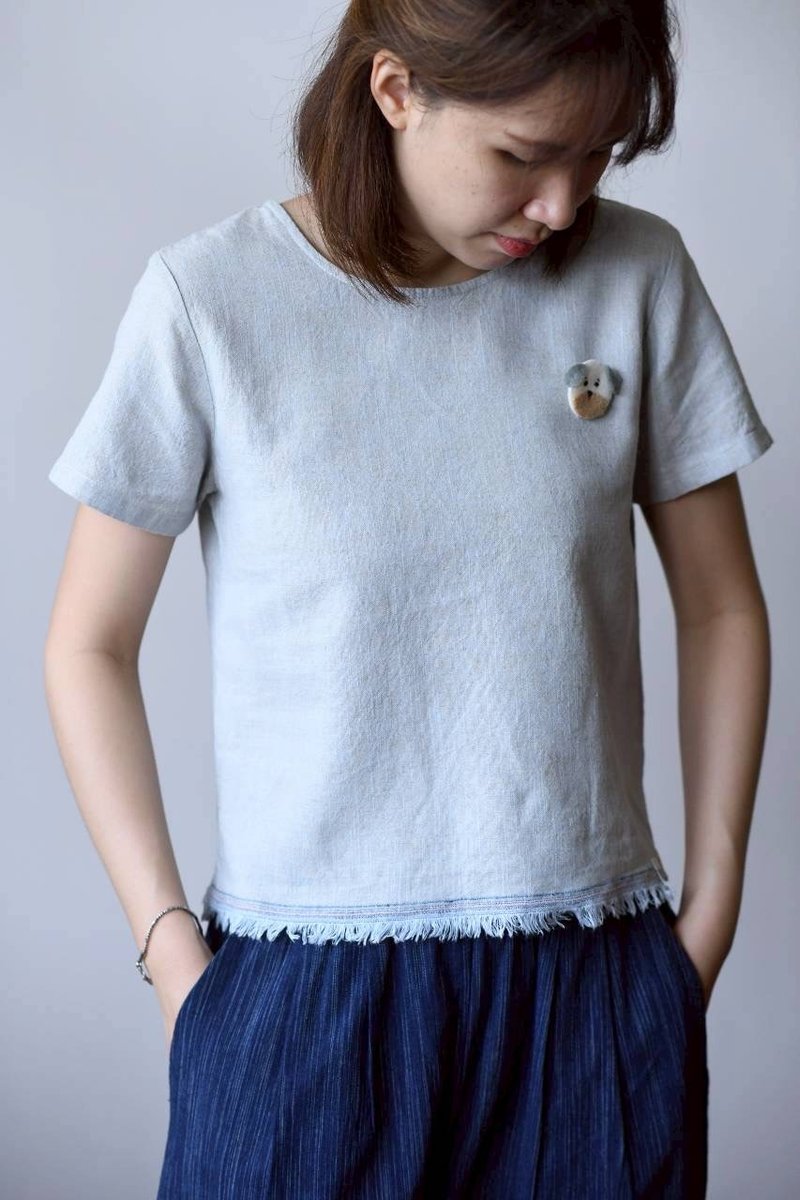 Linen cotton blouse with ribbon - 女上衣/長袖上衣 - 亞麻 