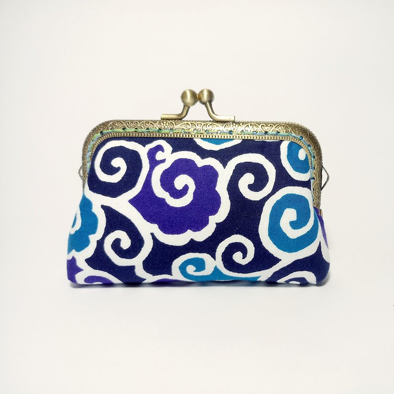 1987 Handmades [Tang grass pattern - blue] mouth bag purse clutch - Clutch Bags - Cotton & Hemp Blue