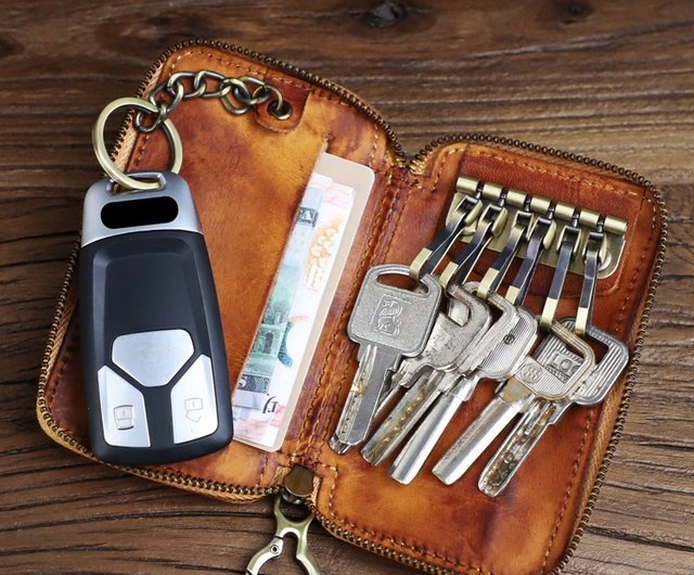  Genuine Leather Zipper Key Chain,Key Holder Bag