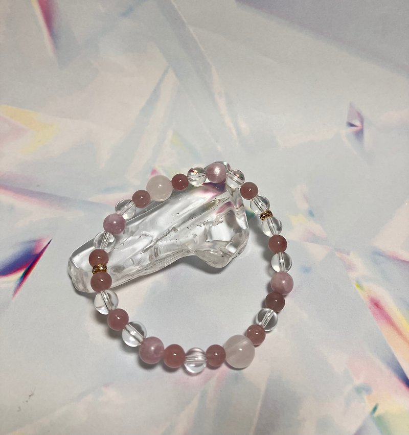 Deep rose quartz, kunzite, rose quartz, crystal, bracelet, natural stone - สร้อยข้อมือ - วัสดุอื่นๆ สึชมพู