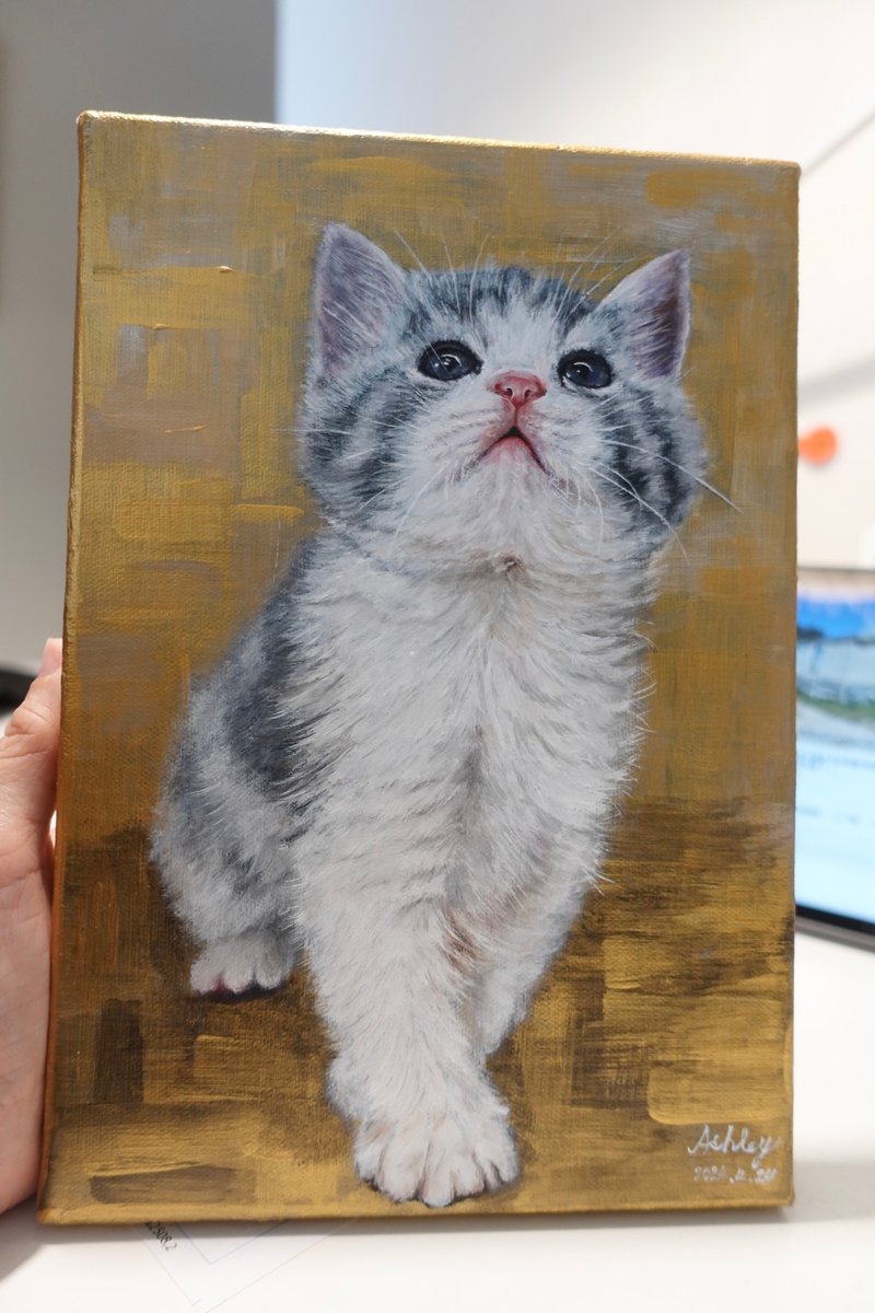 Customized extremely realistic and detailed pet oil painting dog cat bird character gift frameless painting - ภาพวาดบุคคล - สี 