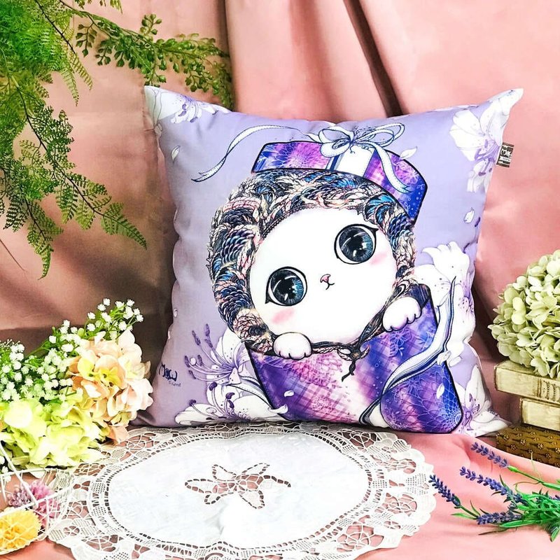 Pillowcase | Canvas | Washable-Lilac Purple Gift Cat - หมอน - เส้นใยสังเคราะห์ สีม่วง