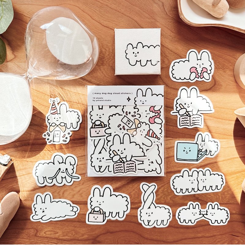 Many Dog Clouds - Medium Sticker Set - สติกเกอร์ - กระดาษ ขาว