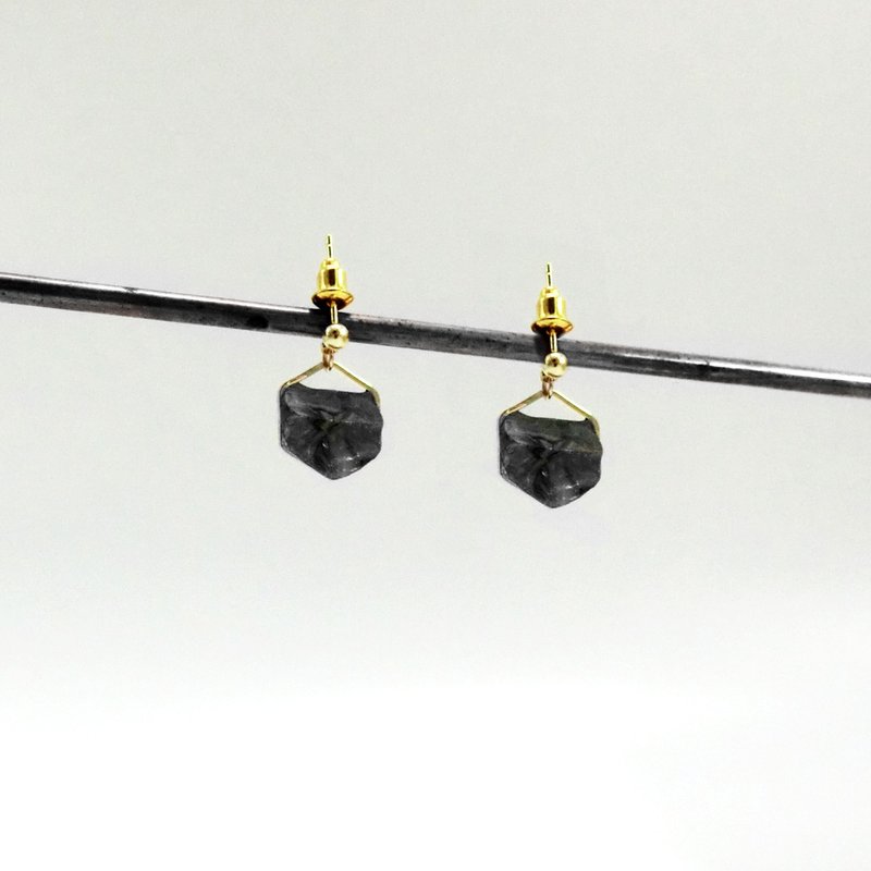 Sands Series-Black Sand Dune Hexagonal Cement Earrings and Clip-On(birthday gift/lover gift/ - ต่างหู - ปูน สีทอง