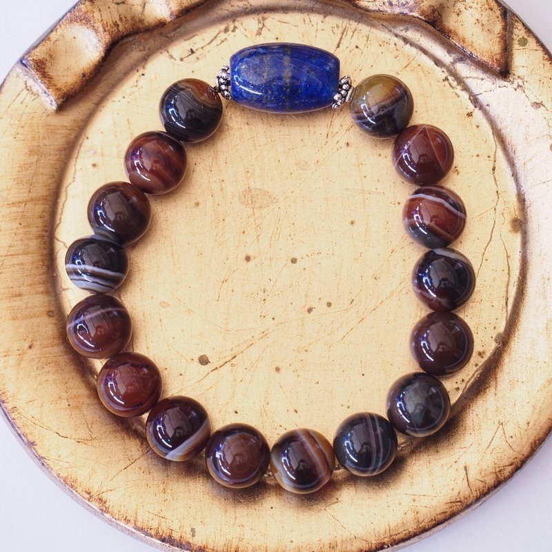 青金石 天眼纏絲瑪瑙 紅縞瑪瑙 純銀手環 Sardonyx Bracelet - 手鍊/手環 - 半寶石 多色