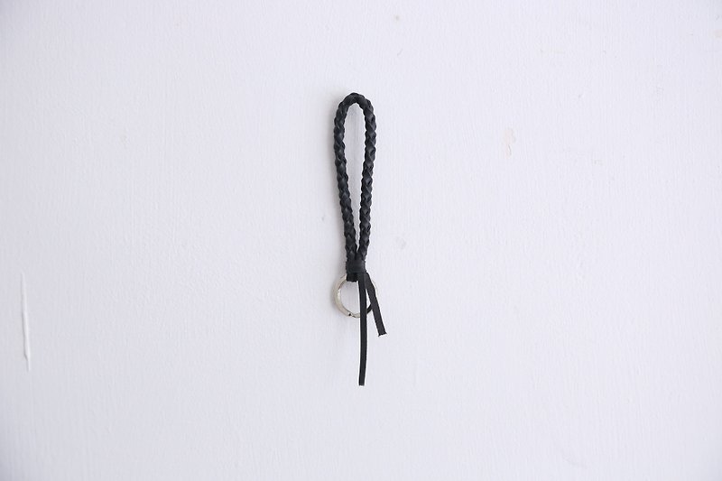 編織鑰匙環 黑色 - 鑰匙圈/鎖匙扣 - 真皮 