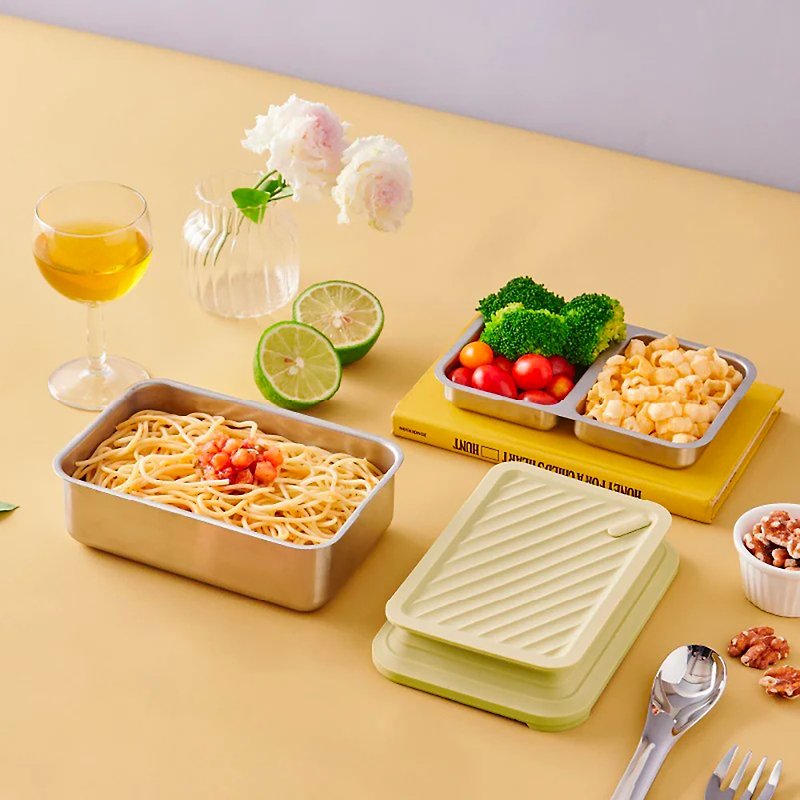 【 Pinkoi Exclusive】Double Box Microwaveable Stainless Steel Lunch Box Set - Lunch Boxes - Stainless Steel Silver