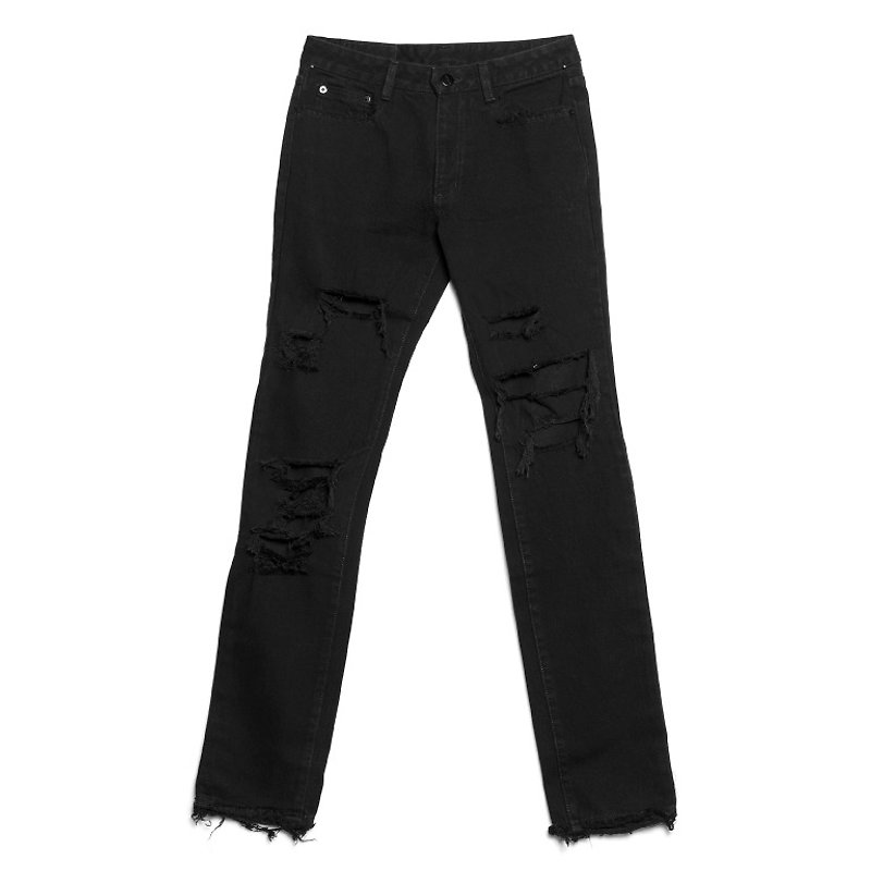 Damaged Denim-Black - กางเกงขายาว - กระดาษ สีดำ