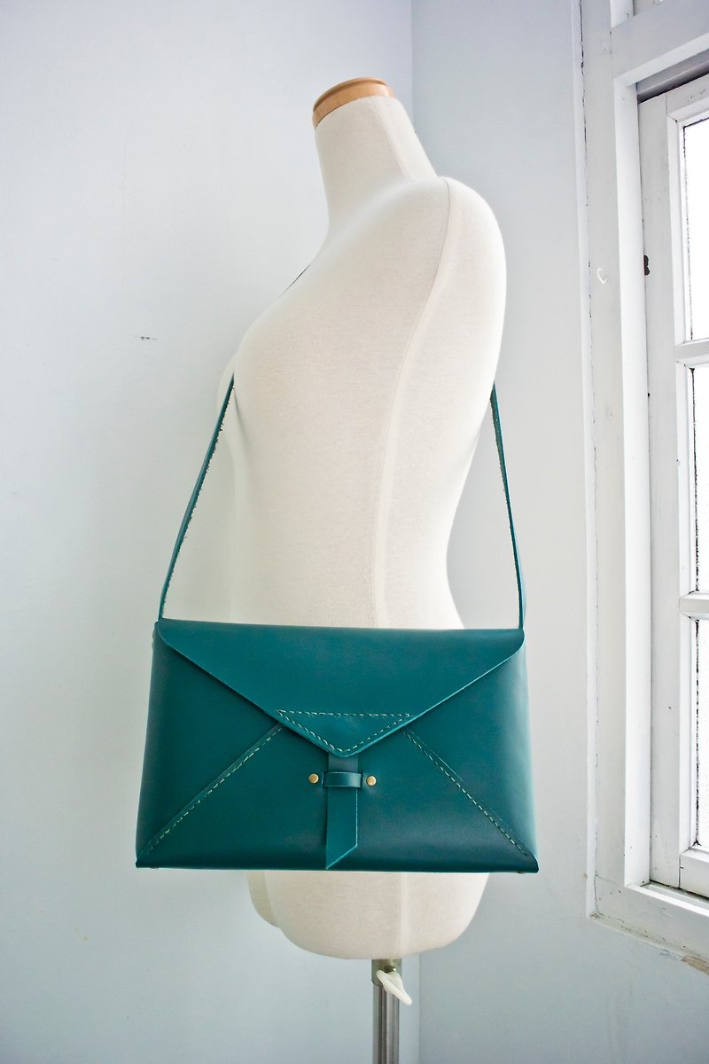 handmade leather handbag, crossbody,leather envelope bag_blue-green - Messenger Bags & Sling Bags - Genuine Leather Green