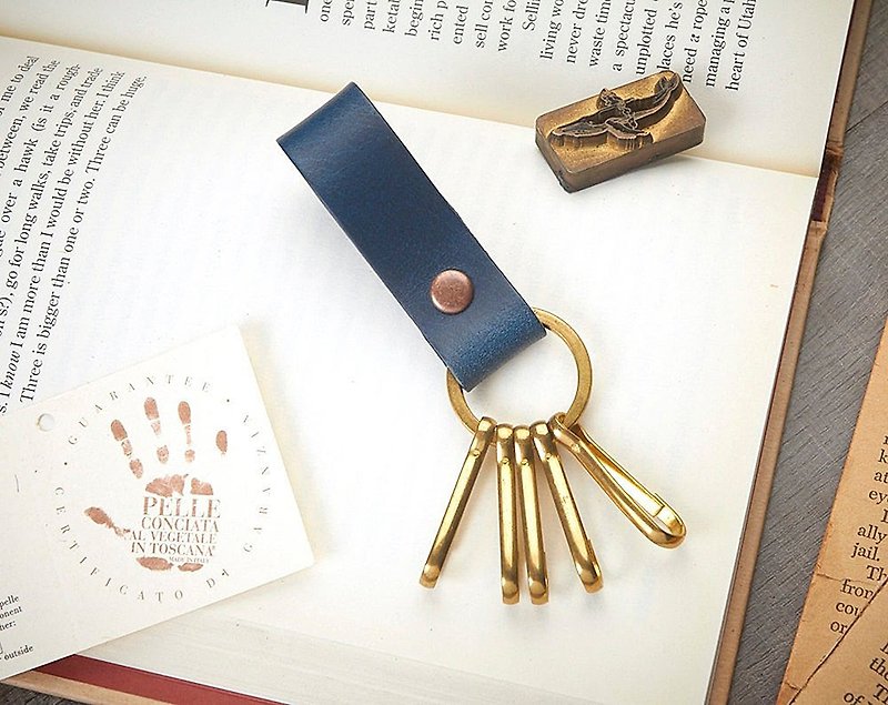 Customized name engraved Leather Key Chain with Brass hook for keys - Charms - Genuine Leather Brown