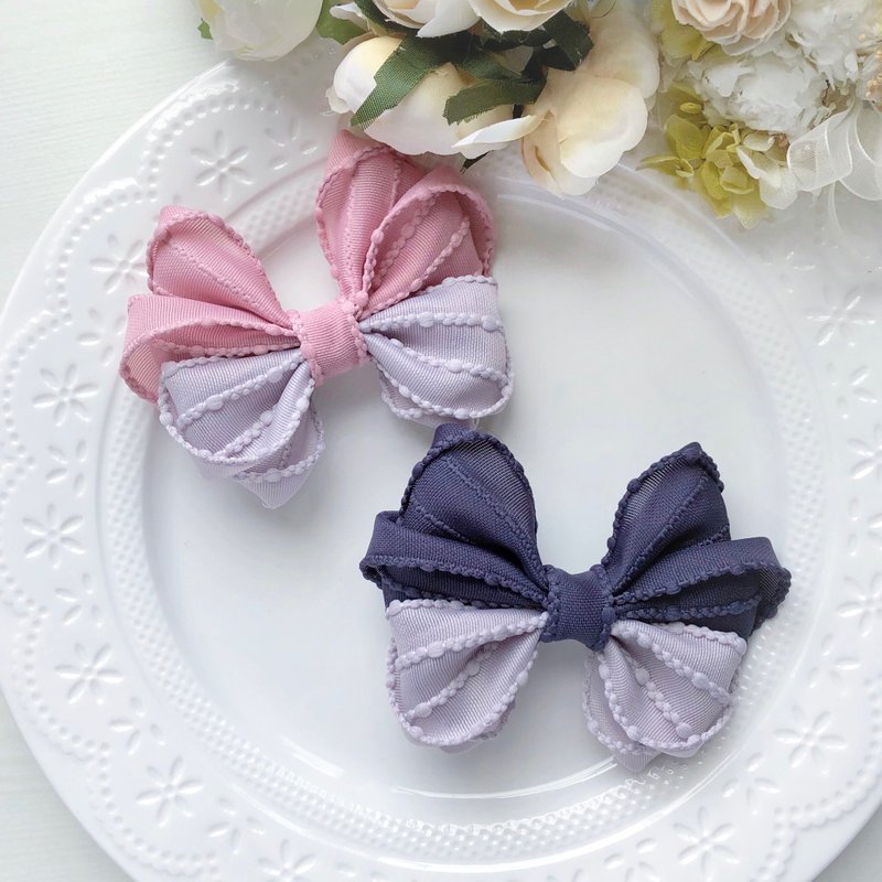 Three-dimensional Mesh Ribbon Bow Hairpin Hair Accessories-Grey Black - เครื่องประดับผม - วัสดุอื่นๆ 