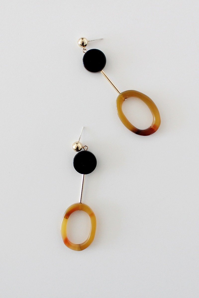 [Brune # 1 amber earrings] silver ear pin / clip-made - ต่างหู - โลหะ สีนำ้ตาล