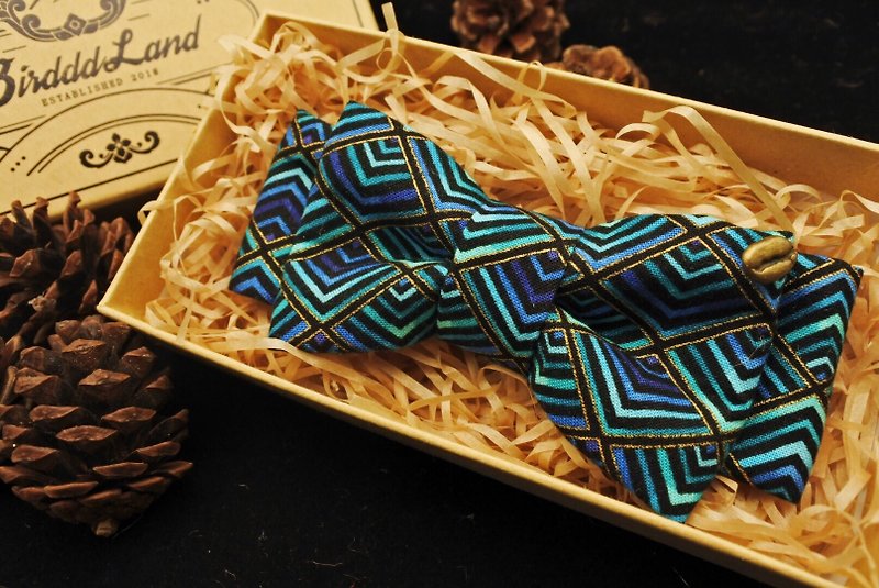Original handmade bow tie Japanese retro coffee beans imported from the United States bronzing fabric Swing Dance - Bow Ties & Ascots - Cotton & Hemp Blue