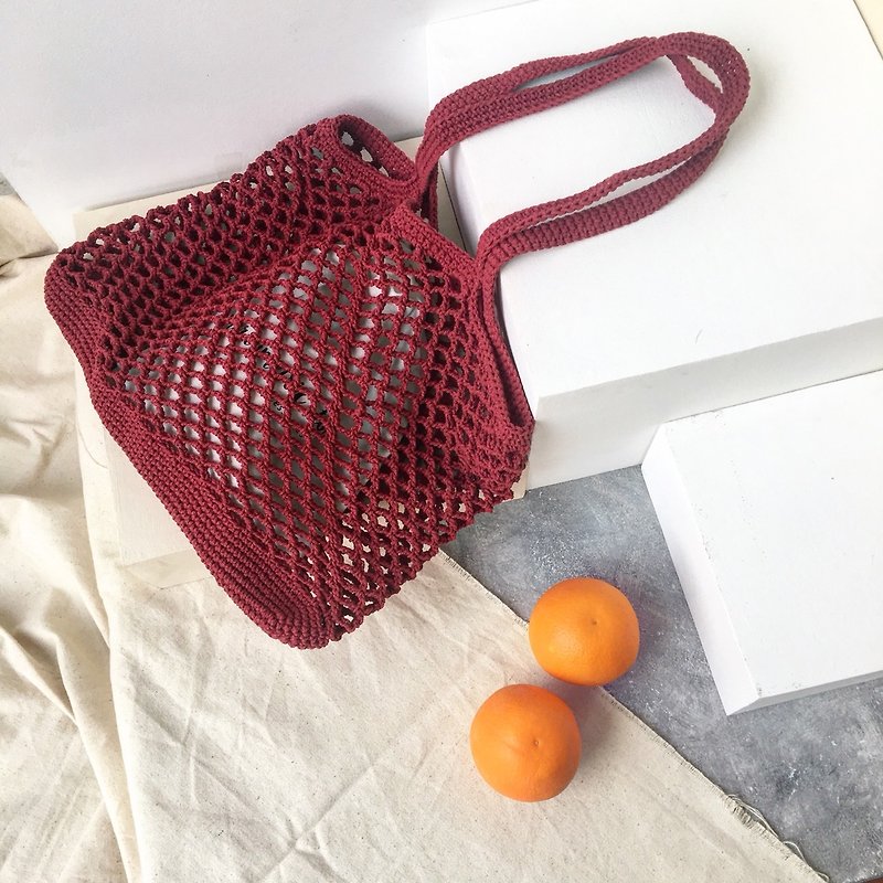 Burgundy Natalia Crochet bag - Handbags & Totes - Cotton & Hemp Red