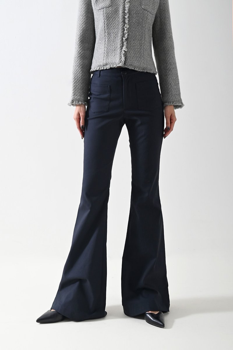 Shan Yong black stretch tight fit pockets slim fit flared pants - กางเกงขายาว - ผ้าฝ้าย/ผ้าลินิน 
