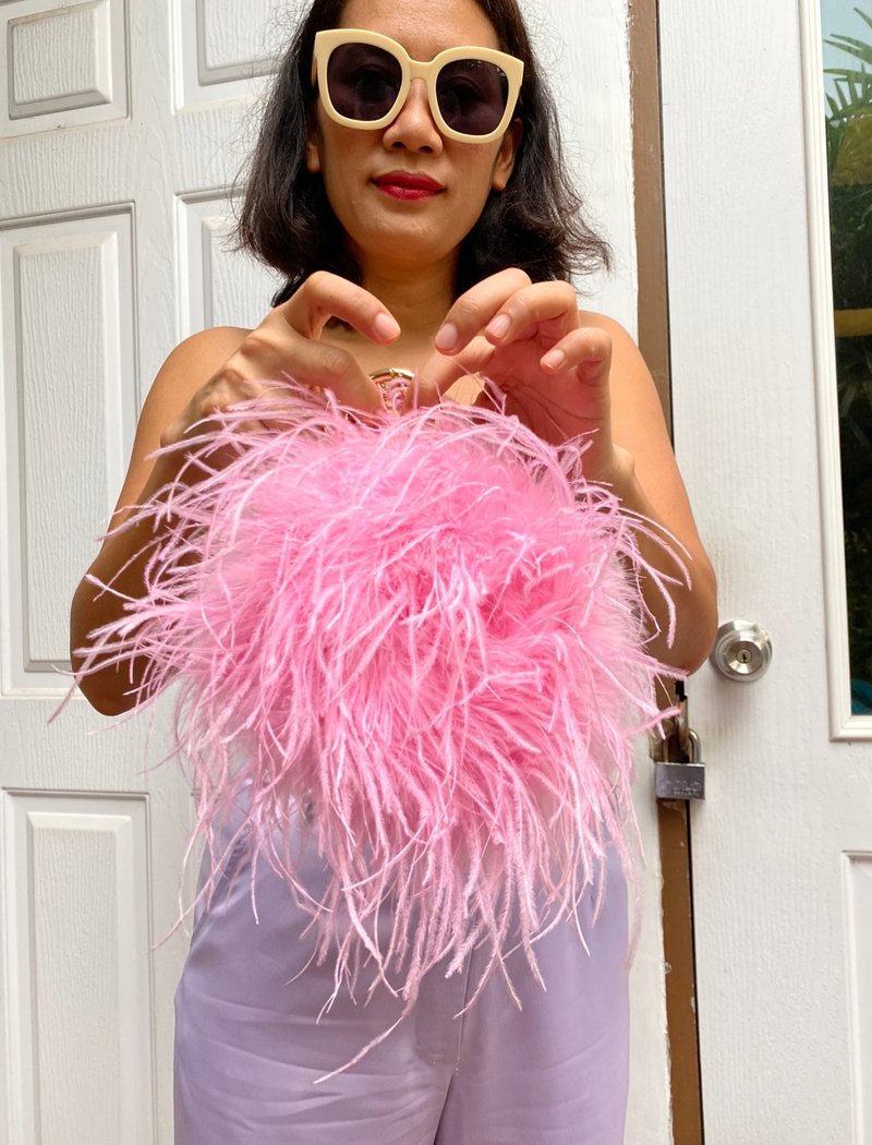 Ray sweet pink feathers mini bag for cocktail party - 手提包/手提袋 - 羽絨 粉紅色