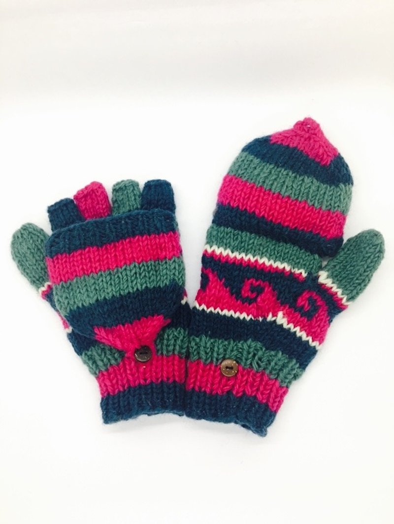 Nepal 100% wool handmade thick knitted pure wool gloves - Gloves & Mittens - Wool Multicolor