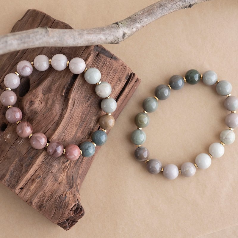 Beans Oat Milk Alashan agate genuine gemstones stretch bracelet gift for her - Bracelets - Crystal Multicolor