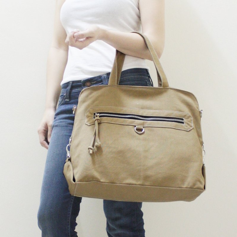 Handheld Bag / Messenger Bag / Document bag / Zipper Bag / Canvas Bag - WISEY - กระเป๋าถือ - วัสดุอื่นๆ สีกากี