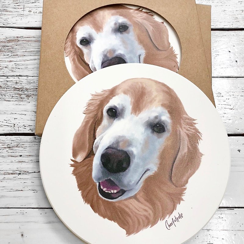 Custom Watercolor Style Pet Portrait Coasters - Other - Pottery White