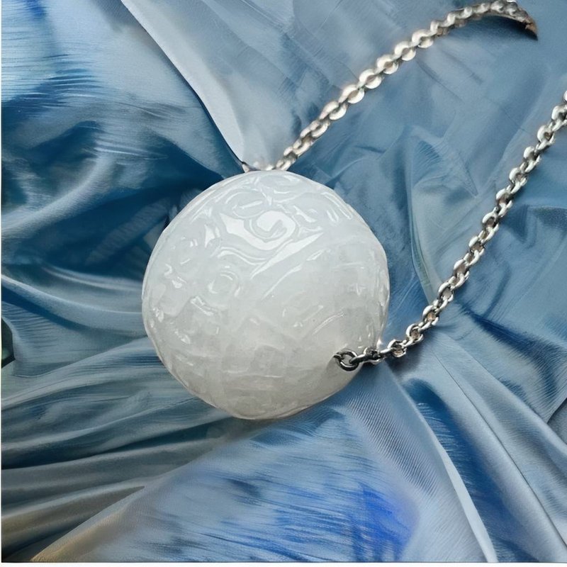 冰糯種翡翠雕花路路通項鍊 | 天然緬甸玉翡翠A貨 | 送禮 - 項鍊 - 玉石 白色