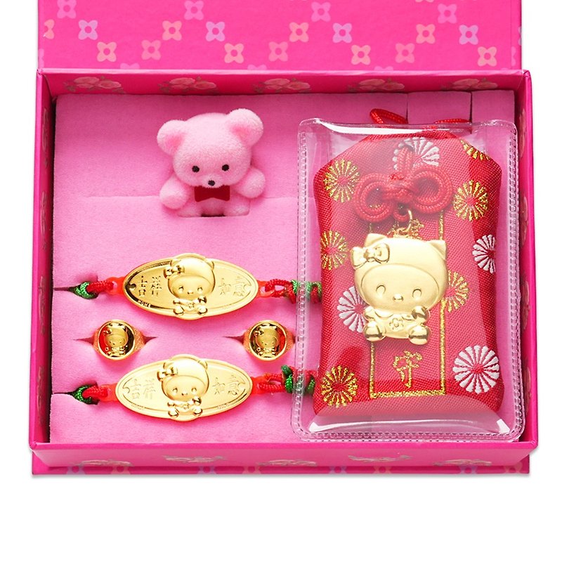 【童樂繪金飾】KIKI寶貝 甜蜜相約 黃金御守禮盒5件組 重0.3錢 - 滿月禮物 - 24k 金 金色