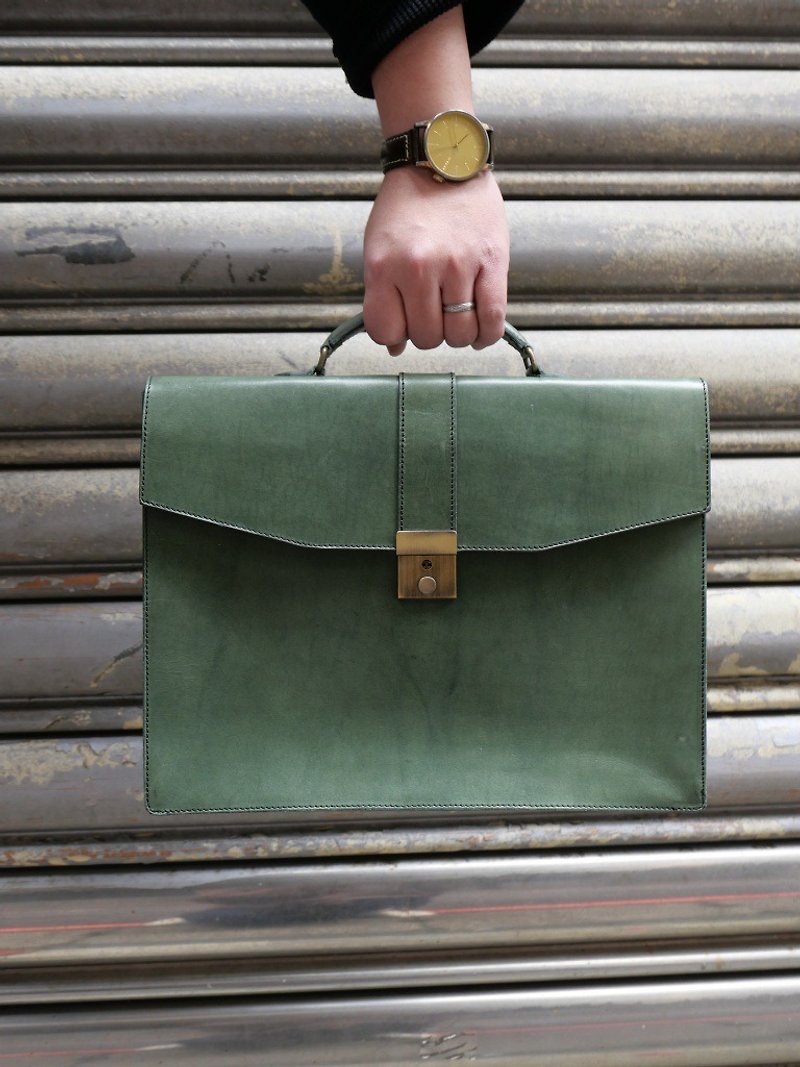 祖母綠大人公事包 手提包 手提箱  -歐洲皮革製- - 公事包 - 真皮 綠色