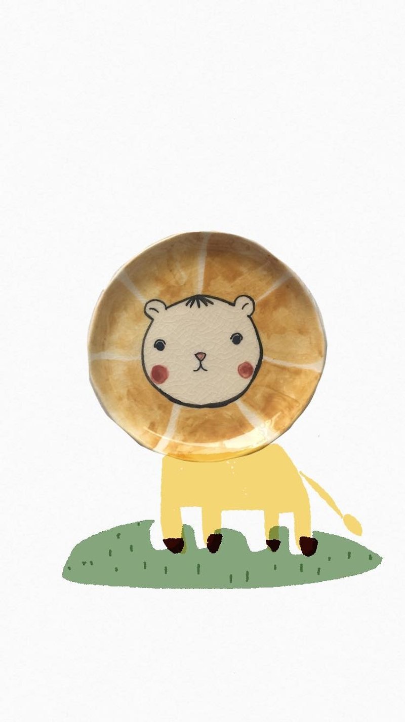 lion little plate - 刀/叉/湯匙/餐具組 - 防水材質 黃色