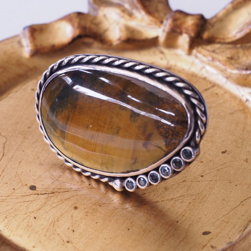 大顆虎眼石 藍寶石 手工雞尾酒戒 戒指  Handmade Cocktail ring - 戒指 - 半寶石 