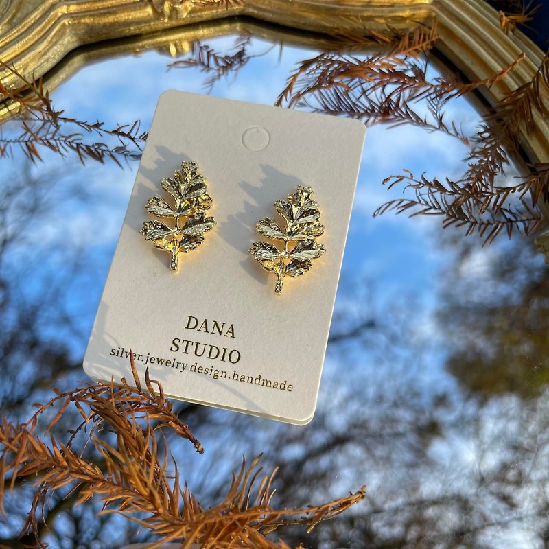 植花系列 清新葉子耳環 精鍍18k金 - 耳環/耳夾 - 銅/黃銅 金色